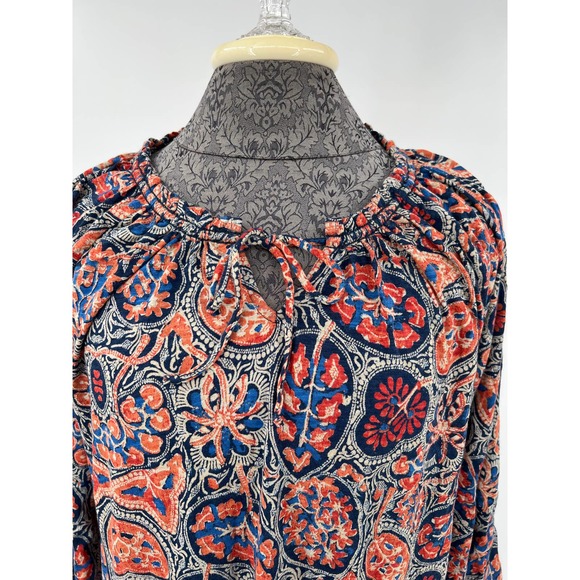 Lucky Brand women's plus boho 3/4sleeve top blouse blue and orange NWT sz 1x - Picture 3 of 7